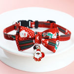 Load image into Gallery viewer, Adjustable red polyester pet collar with festive Christmas bow tie and Santa Claus charm for dogs and cats
