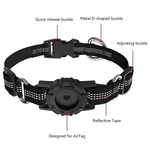 Load image into Gallery viewer, Reflective black dog collar with quick release buckle, metal D-ring, adjustable strap, and AirTag tracker case with reflective tape

