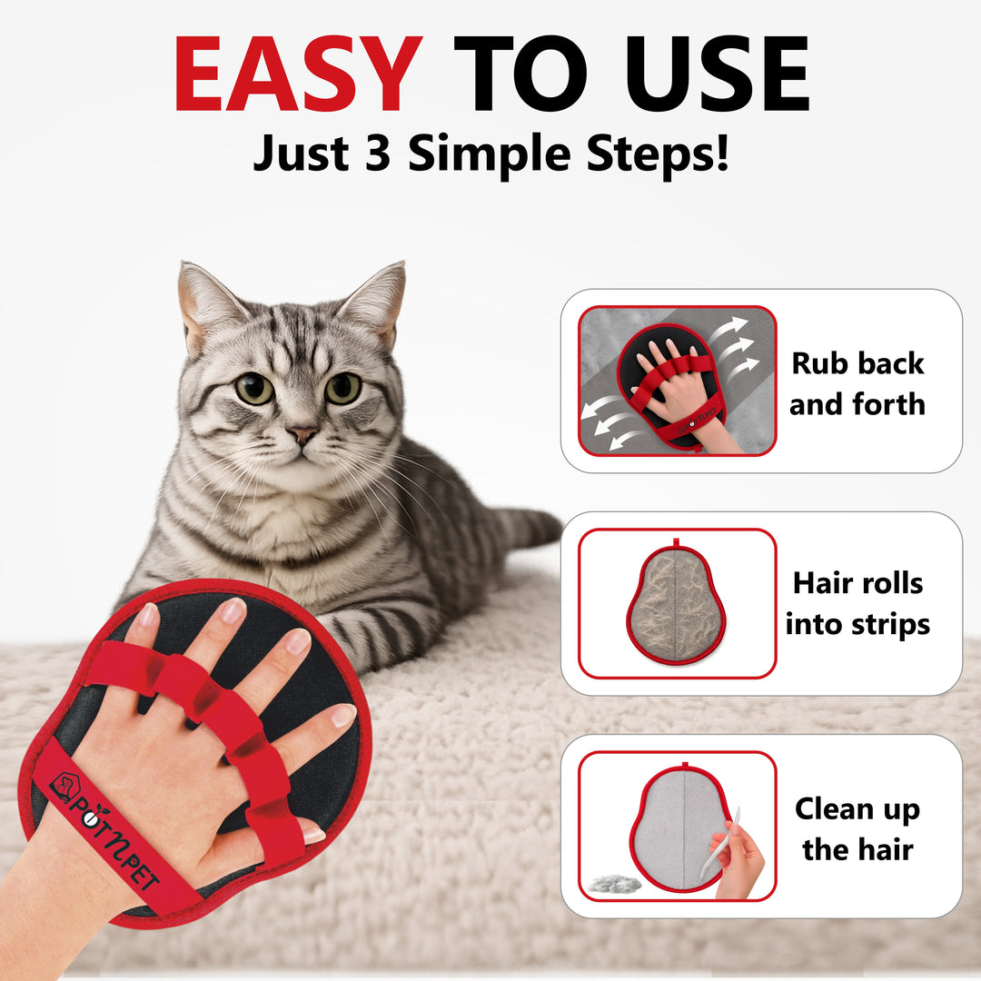 Pet Hair Remover Glove for Dogs & Cats, Electrostatic Reusable Grooming Glove, 5 Finger Deshedding Brush, Dog & Cat Hair Remover Tool for Furniture, Couch, Carpet, Car Seat & Clothes