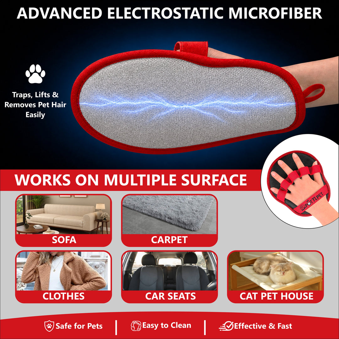 Pet Hair Remover Glove for Dogs & Cats, Electrostatic Reusable Grooming Glove, 5 Finger Deshedding Brush, Dog & Cat Hair Remover Tool for Furniture, Couch, Carpet, Car Seat & Clothes