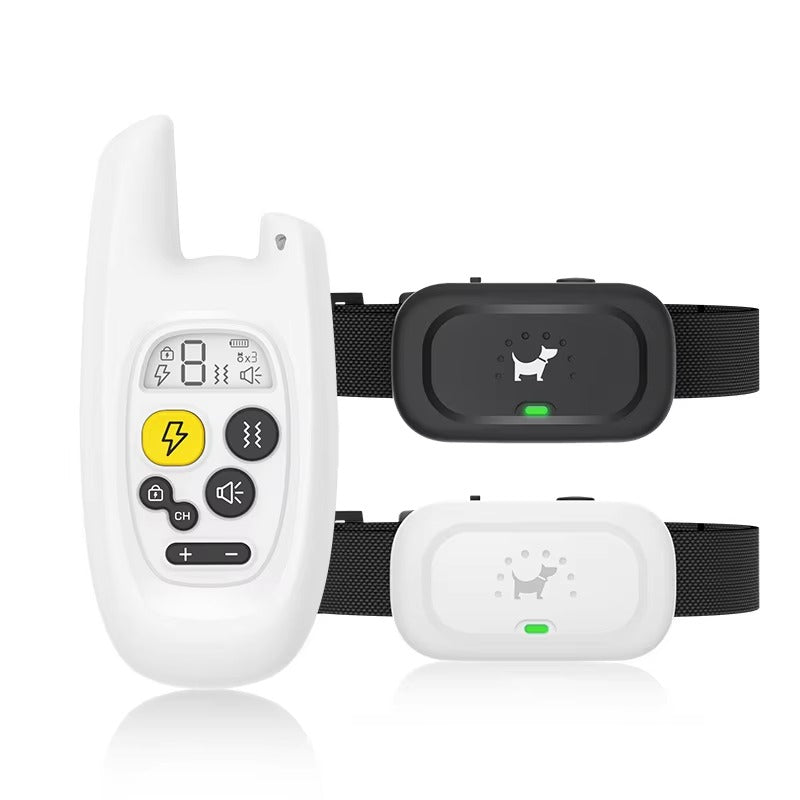 Remote dog training collar set with anti-bark shock correction, adjustable remote control and two collars for multiple dogs