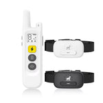Load image into Gallery viewer, Remote dog training collar set with white and black adjustable straps and a white remote control with buttons and display.
