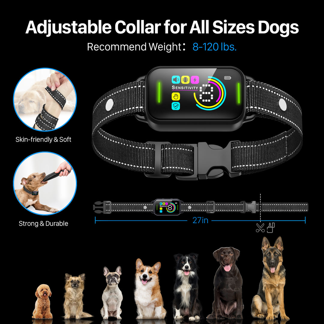 Smart Bark Collar - Rechargeable Anti Barking Training Collar with 8 Adjustable Sensitivity, Beep & Shock for Large, Medium & Small Dogs