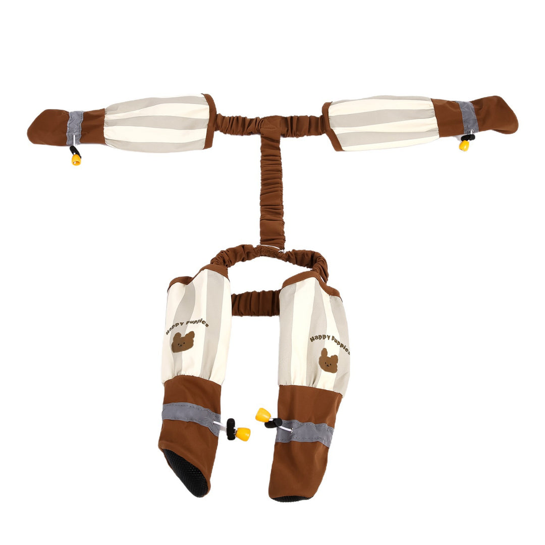 Beige Striped Winter Dog Pants – Cozy Polyester Skinny Pet Outfit for Outdoor Walks
