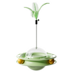Load image into Gallery viewer, Green cat toy tumbler with turntable balls, dental play surface, and feather attachment on a spring.
