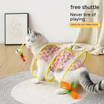 Load image into Gallery viewer, Cat playing with S type foldable spring tunnel toy with mouse and feather, indoor interactive cat supplies.
