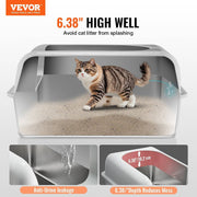 6-inch deep cat litter box with high walls and anti-urine leakage design to prevent litter splash and mess