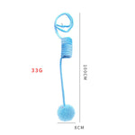 Load image into Gallery viewer, Blue spring suction cat toy with rabbit fur ball, 100cm long, designed for interactive play and exercise.

