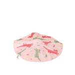Load image into Gallery viewer, Pink circular cat collar with playful red and green cat illustrations, designed for comfort and pet safety.
