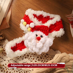 Load image into Gallery viewer, Red and white knitted Christmas pet scarf with Santa decoration, adjustable size for cats and dogs winter wear.

