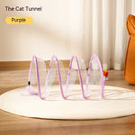 Load image into Gallery viewer, Purple foldable S type cat tunnel toy with mouse and feather for interactive indoor and outdoor play
