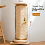 Load image into Gallery viewer, Corner cat scratch board made of sisal with a wooden base and turntable for wall-friendly cat scratching.
