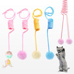 Load image into Gallery viewer, Colorful spring suction cat toys with fur balls and feathers for interactive play and exercise with cats
