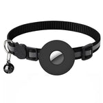 Load image into Gallery viewer, Black reflective adjustable pet collar with bell and Airtag holder for cats and small dogs to prevent loss
