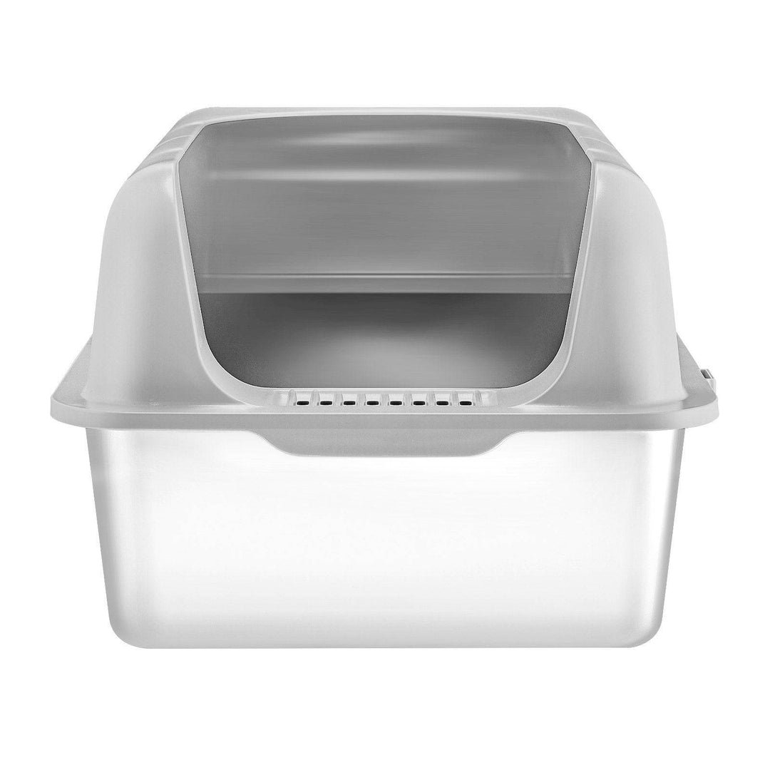 6-inch deep cat litter box with odor control and filtering foot board in gray and translucent design
