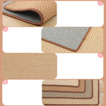 Load image into Gallery viewer, Close up views of a durable sisal cat scratch mat with non-slip backing and stitched edges in natural colors
