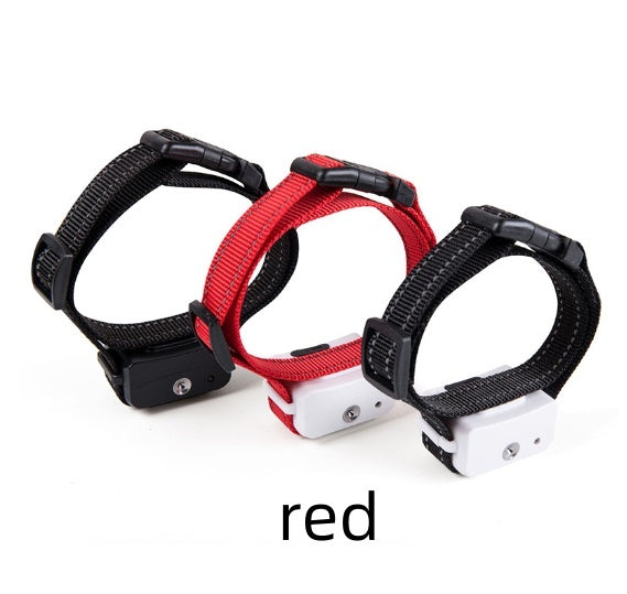 Three smart anti-bark spray dog collars in black and red with adjustable straps and spray mechanism.