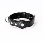 Load image into Gallery viewer, Black adjustable leather pet collar with protective Airtag cover and metal buckle for cats and dogs tracking
