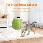 Load image into Gallery viewer, Automatic green cat massager and pet hair brush with laser teaser and motion sensor in living room setting
