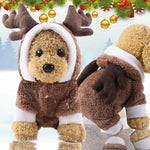 Load image into Gallery viewer, Cute dog wearing brown reindeer Christmas outfit with antlers, perfect for small to large dogs holiday costume.
