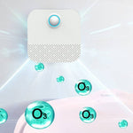 Load image into Gallery viewer, Automatic pet odor purifier releasing ozone molecules to deodorize and freshen air near a cat litter box
