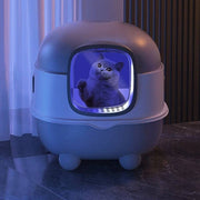 Oversized enclosed cat litter box with UV sterilization features a sleek modern design and odor-free easy-clean function