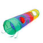 Load image into Gallery viewer, Colorful foldable rainbow cat tunnel with multiple openings for interactive play and exploration by cats.
