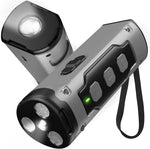 Load image into Gallery viewer, Silver ultrasonic dog bark control device with LED flashlight and wrist strap, rechargeable and safe for pet training and deterrence.