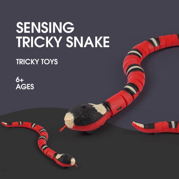 Interactive red and black electric snake cat toy with smart induction for cats and kittens ages 6 and up