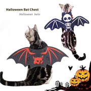 Cat wearing Halloween batwing costume with felt wings and skeleton design, suitable for pets and festive occasions