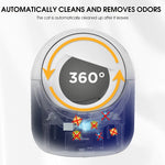 Load image into Gallery viewer, Top view of smart automatic cat litter box showing 360-degree self-cleaning and odor removal feature
