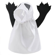 White Halloween ghost pet costume with black arms and mesh face covering for small dogs or cats.