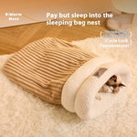 Load image into Gallery viewer, Cat cozy and warm sleeping bag bed made of plush velvet and lambswool for small pets in winter.
