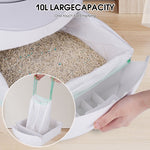 Load image into Gallery viewer, Smart automatic cat litter box with 10L drawer showing easy one-touch full emptying of waste bag.
