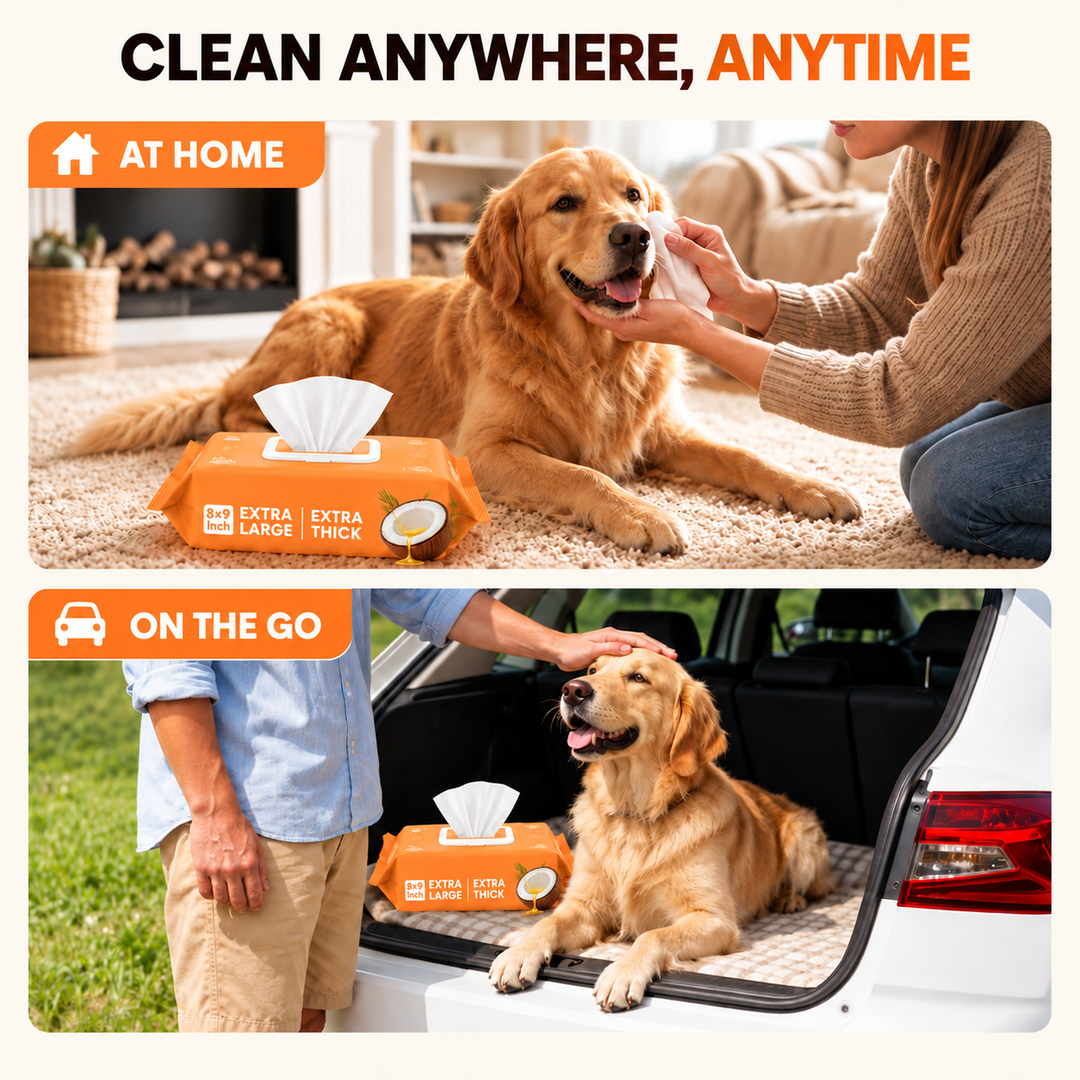 Travel dog wipes packed in a bag for the dog park, hiking and car trips