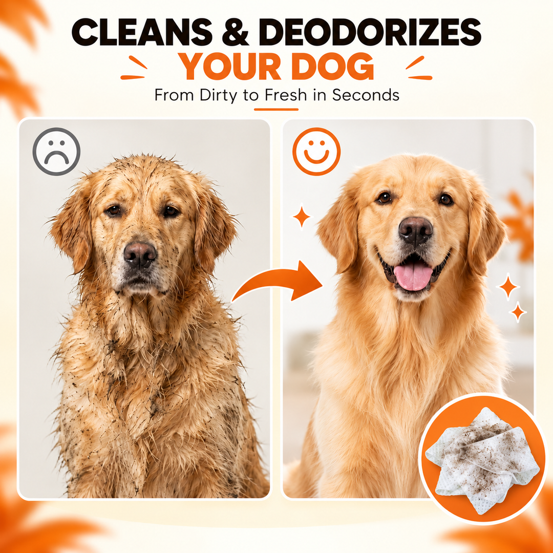Dog paw wipes cleaning muddy paws after a walk