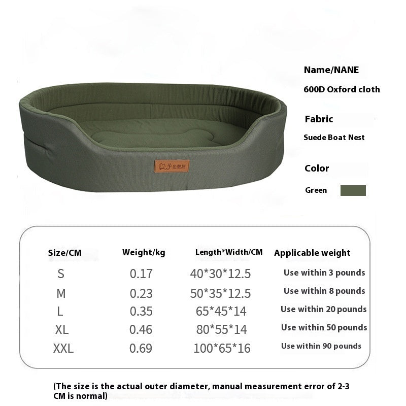 Green stylish anti-bite Four Seasons pet bed made of 600D Oxford cloth for dogs and cats of various sizes.