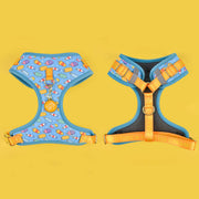 Adjustable breathable dog harness with colorful pattern and orange straps, lightweight and durable pet chest strap for walking pets