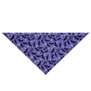 Purple Halloween pet bandana with black bats and white spooky eyes pattern for dogs and cats