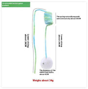 Interactive spring cat toy with rabbit fur ball, 2m string, expands 30cm, lightweight 34g for play and exercise