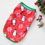 Load image into Gallery viewer, Red holiday dog sweater with penguin and snowflake patterns, winter Christmas outfit for small to large dogs
