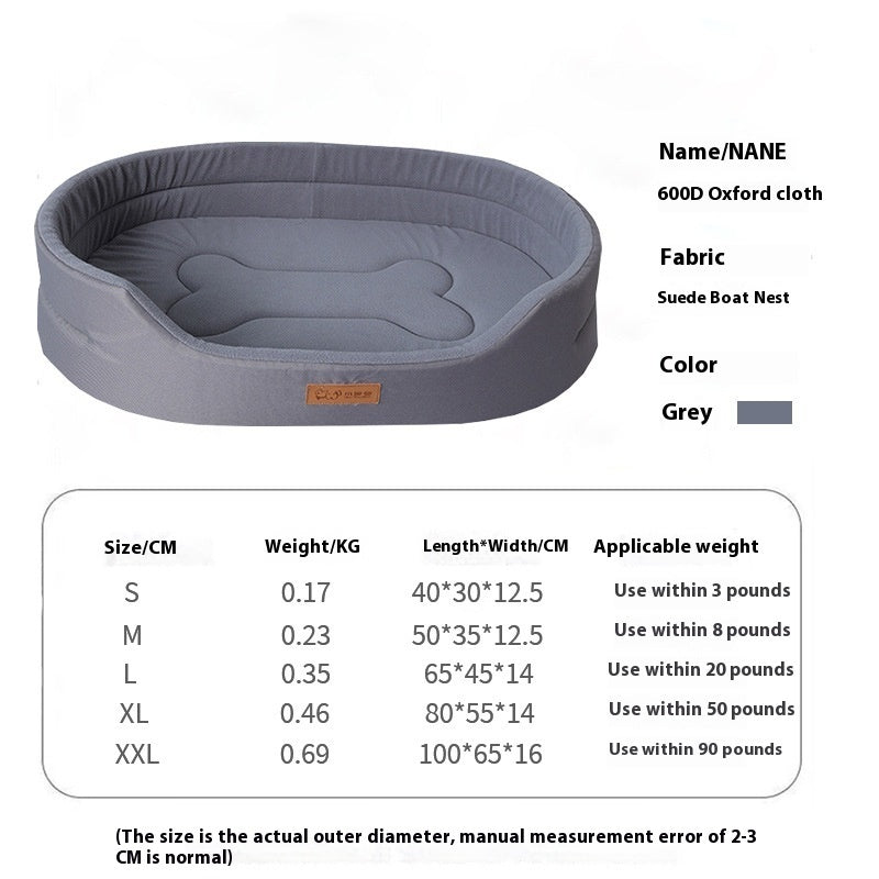 Grey Four Seasons Pet Bed with anti-bite fabric, bone pattern cushion, suitable for dogs and cats up to 90 pounds