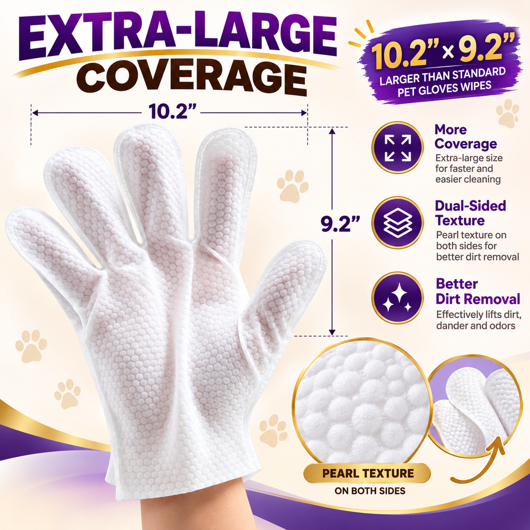 Extra-large 10.2 by 9.2 inch pet grooming glove wipe