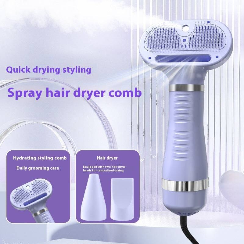 Pet air dryer comb for quick drying and grooming with hot spray function, designed for dogs and cats, quiet and fast.