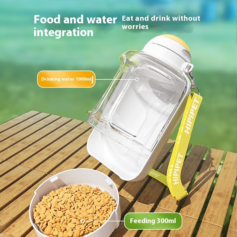 Large capacity 2-in-1 dog water bottle with food container and portable feeding cup for travel and outdoor pet care