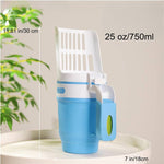 Load image into Gallery viewer, Blue and white wide cat litter scoop with self-cleaning bin, 25 oz capacity, measuring 11.8 by 7 inches.
