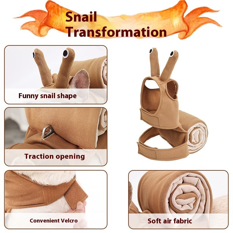 Brown polyester cat snail headdress costume with funny snail eyes, velcro strap, traction opening, and soft fabric for pets