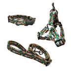 Load image into Gallery viewer, Christmas-themed dog leash, adjustable chest harness, and collar set with holiday prints for small to large dogs
