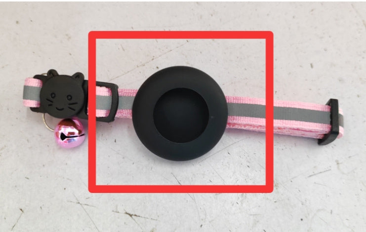 Pink reflective adjustable pet collar with bell and black airtag holder for cats and small dogs