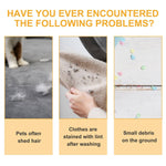 Load image into Gallery viewer, Pet hair on carpet, lint on clothes after washing, and small debris scattered on the floor problems displayed.
